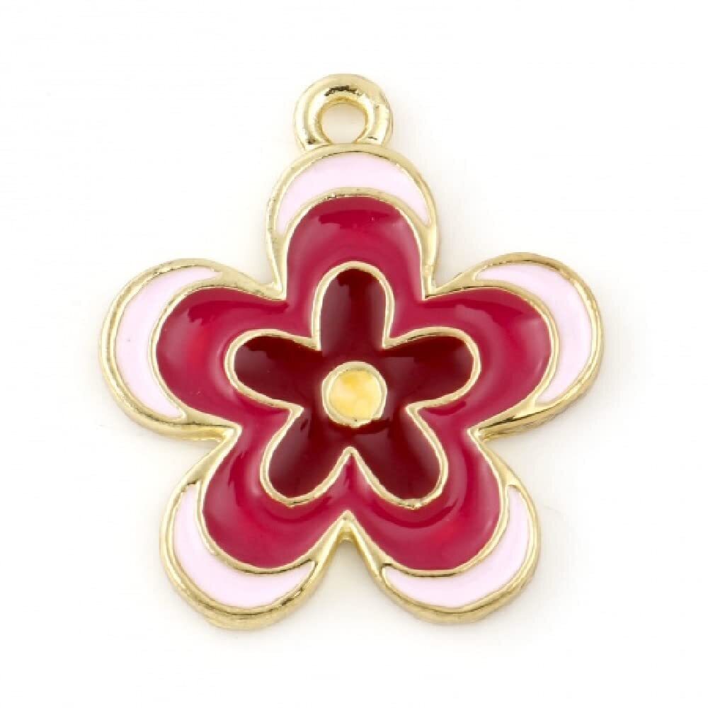 6127 10PC Gold-Plated Alloy Enamel Fuchsia Flower Charms Pendants 23x20mm